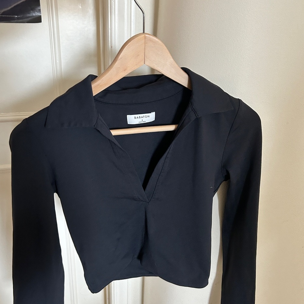 Babaton Black Long Sleeve Crop Blouse